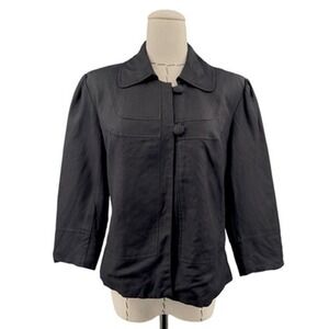 Bob Mackie Studio Black Blazer Jacket 3/4‎ Sleeve Linen Rayon Women's Size 8